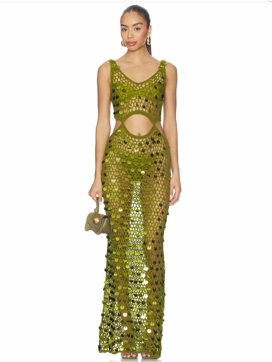 superdown Other - superdown Olive Green Sequin Crochet Tank
